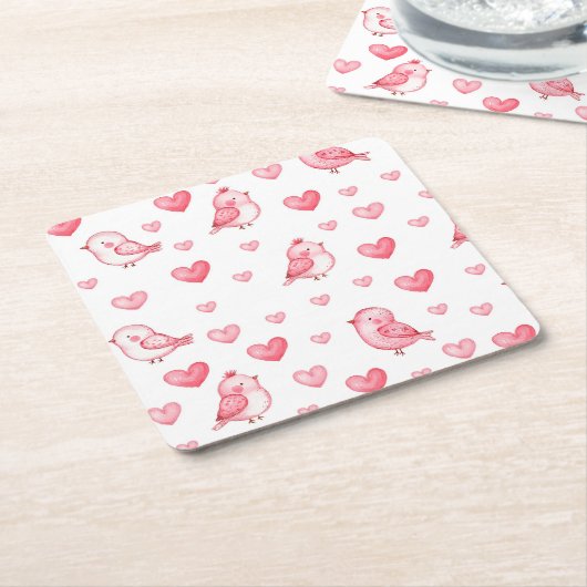 水彩柄の可愛らしい手描きシームレスな模様 スクエアペーパーコースター (アングル)