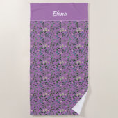 水彩柄グリーンリーフ名ラベンダー ビーチタオル (正面)