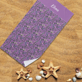水彩柄グリーンリーフ名ラベンダー ビーチタオル
