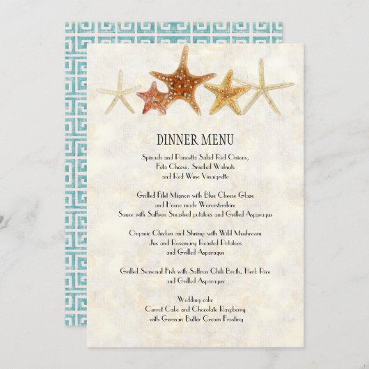 水彩柄モダンヒトデビーチ結婚式 メニュー (正面/裏面)