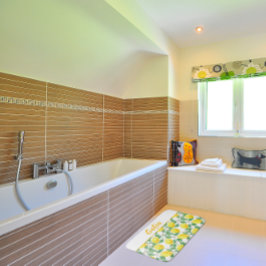 水彩柄レモンイエローグリーン バスマット