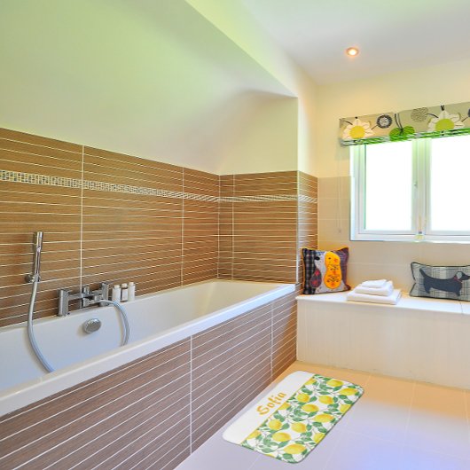 水彩柄レモンイエローグリーン バスマット