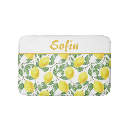 水彩柄レモンイエロー バスマット (正面)