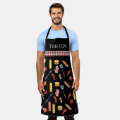 水彩柄BBQグリル焼きスモカーアプロ エプロン (着用した状態)