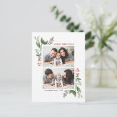 水彩柊の緑の2人のフォトクリスマス シーズンポストカード (スタンド正面)