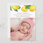 水彩柑橘系の庭。新生児.レモン誕生 案内状 (正面)