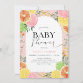 水彩柑橘系ピンクベビーシャワー 招待状 (正面)
