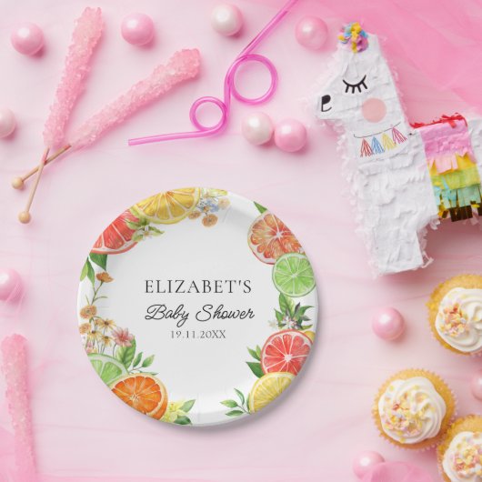 水彩柑橘系リトルかわいこちゃんベビーシャワー ペーパープレート (パーティー)