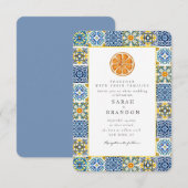 水彩柑橘系地中海のブルー結婚タイル 招待状 (正面/裏面)