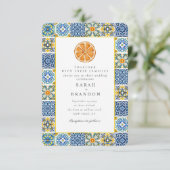 水彩柑橘系地中海のブルー結婚タイル 招待状 (スタンド正面)