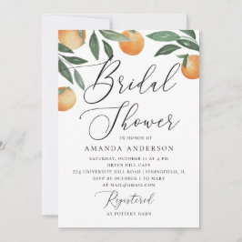 水彩柑橘系庭園スクリプトブライダルシャワー 招待状