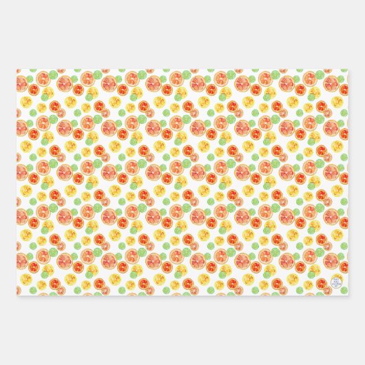 水彩柑橘類おもしろいハンドレ図解入りの、写真付きのモンライム ラッピングペーパーシート (正面2)