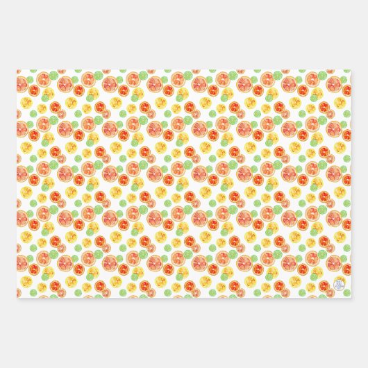 水彩柑橘類おもしろいハンドレ図解入りの、写真付きのモンライム ラッピングペーパーシート (正面)