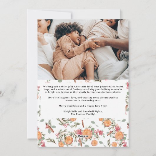 水彩柑橘類とフローラ5フォトクリスマス シーズンカード (裏面)