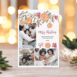 水彩柑橘類とフローラ5フォトクリスマス シーズンカード