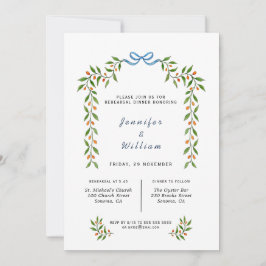 水彩柑橘類と緑のリハーサルディナー 案内状