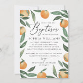 水彩柑橘類のフローラガーデンスクリプトの洗礼 招待状 (正面)