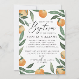 水彩柑橘類のフローラガーデンスクリプトの洗礼 招待状