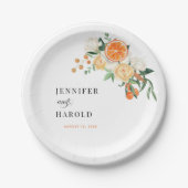 水彩柑橘類オレンジフローラサマー結婚ズ ペーパープレート (正面)