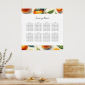 水彩柑橘類オレンジ葉色座席表 ポスター (キッチン)