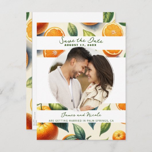 水彩柑橘類オレン葉ジの日付保存 案内ポストカード (正面/裏面)