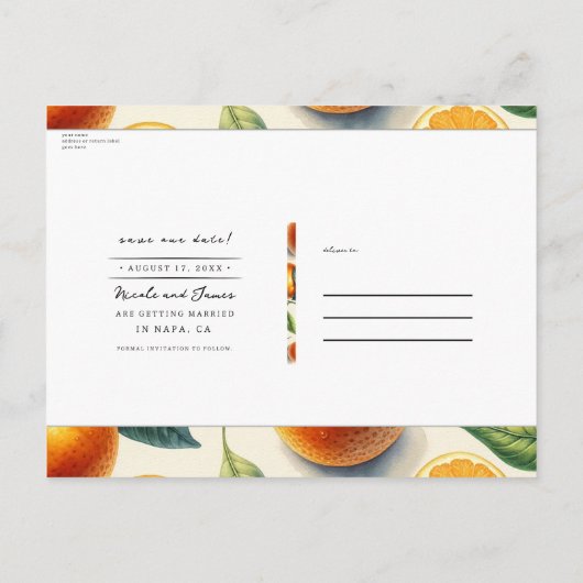水彩柑橘類オレン葉ジの日付保存 案内ポストカード (裏面)