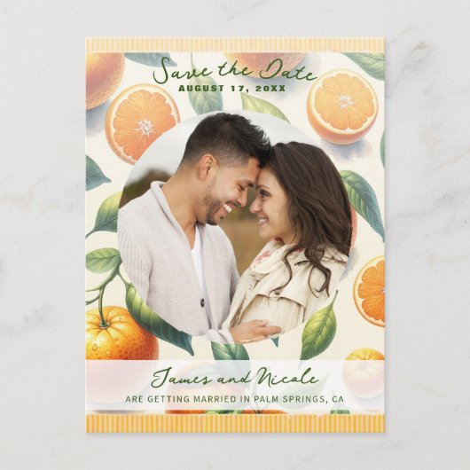 水彩柑橘類オレン葉ジの日付保存 案内ポストカード (正面)