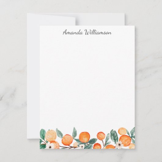 水彩柑橘類パーソナライズされた ノートカード (正面)