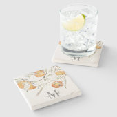 水彩柑橘類フルーツクレメンチンかわいこちゃんモノグラム ストーンコースター (横)