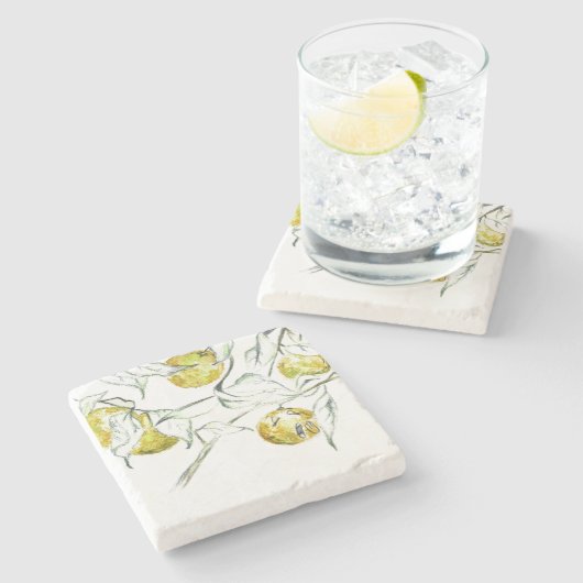 水彩柑橘類フルーツクレメンチンかわいこちゃん ストーンコースター (横)