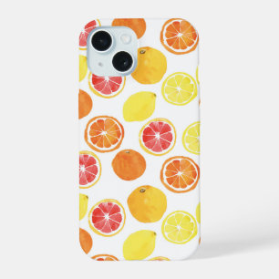 水彩柑橘類フルーツパターン iPhone 15ケース