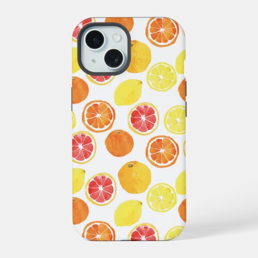 水彩柑橘類フルーツパターン iPhone 15ケース (裏面)