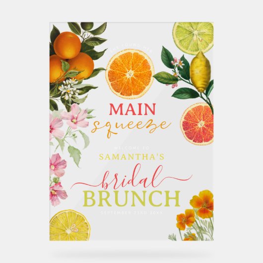 水彩柑橘類フローラブライダルシャワーブランチアーチ アクリルサイン (正面)