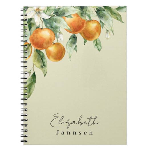 水彩柑橘類フローラモノグラムモダン ノートブック (正面)