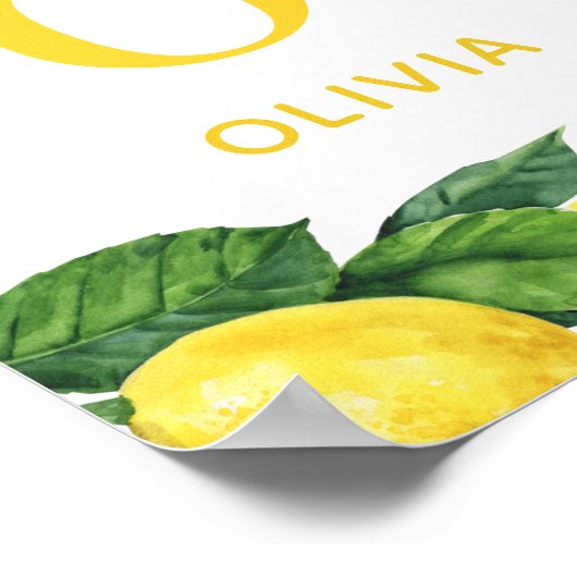 水彩柑橘類ベビーモノグラム。レモン子供部屋 ポスター (角)