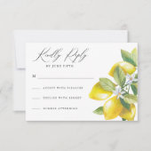 水彩柑橘類レモンウェディングRSVP 出欠カード (正面)