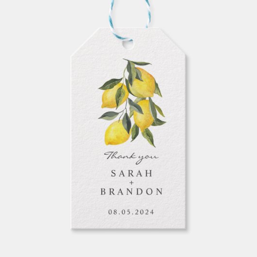 水彩柑橘類レモンサマー結婚ズ ギフトタグ (正面)