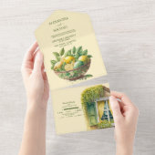 水彩柑橘類レモンデスティネーションウェディング オールインワン招待状 (貼ってはがせる)