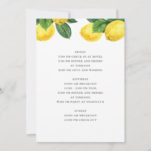 水彩柑橘類レモンバチェロレッテ週末 招待状 (裏面)