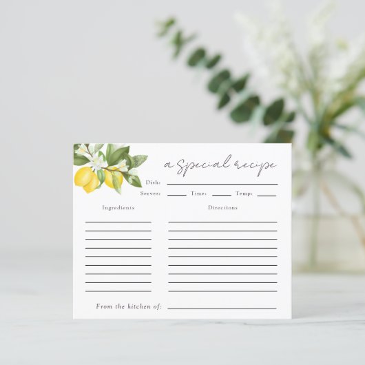 水彩柑橘類レモンブライダルシャワーレシピカード (スタンド正面)
