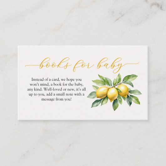 水彩柑橘類レモンベビーシャワーブックベビー エンクロージャーカード (正面)