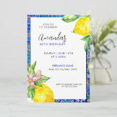 水彩柑橘類レモンモザイク40歳の誕生日 招待状 (スタンド正面)