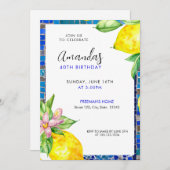 水彩柑橘類レモンモザイク40歳の誕生日 招待状 (正面/裏面)