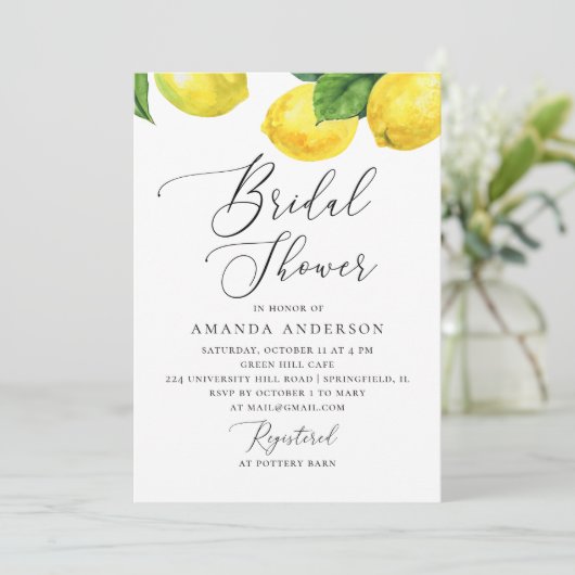 水彩柑橘類レモ結婚ンブライダルシャワー 招待状 (スタンド正面)