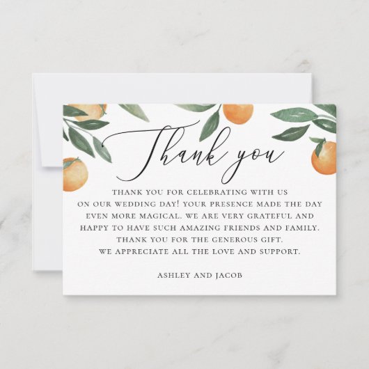 水彩柑橘類結婚。夏のフローラ園 サンキューカード (正面)