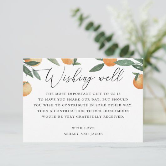 水彩柑橘類結婚。庭の願い事 エンクロージャーカード (スタンド正面)