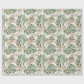 水彩染色グリーンリーユーカリ金ゴールドグリッター ラッピングペーパー (フラット)