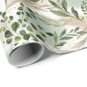 水彩染色グリーンリーユーカリ金ゴールドグリッター ラッピングペーパー (ロールコーナー)