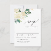 水彩柔らかいアイボリーの花と緑結婚の 出欠カード (正面)