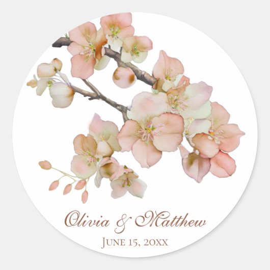 水彩柔らかいオレンジ色のピンクの春 ラウンドシール (正面)